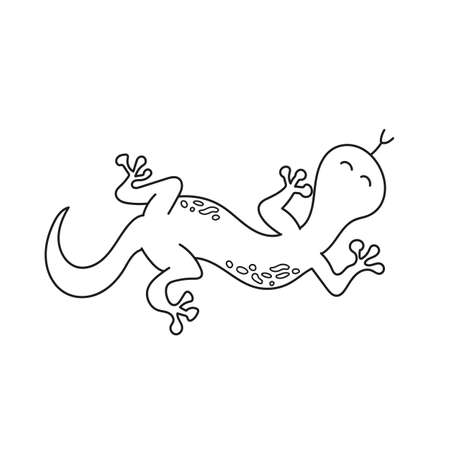 Simple coloring page. Lizard for kids in doodle style. Vector sketch on white background.のイラスト素材