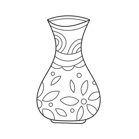 Simple coloring page. Page to be colored. One vector vase with decoration. Coloring book for children.のイラスト素材