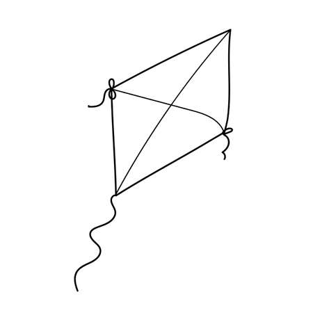 Simple coloring page. Cartoon kite toy. Coloring page for kids on whiteのイラスト素材