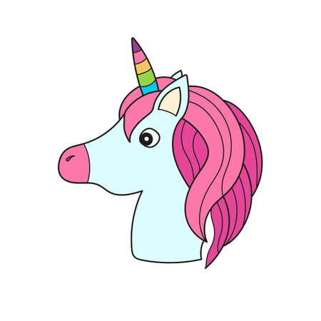 Simple cartoon icon. Cute cartoon unicorn head emoji. Vector illustration on whiteのイラスト素材