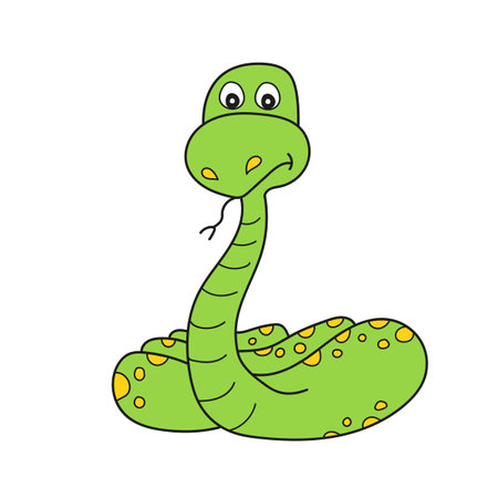 Simple cartoon icon. Cartoon illustration of a green snake on whiteのイラスト素材