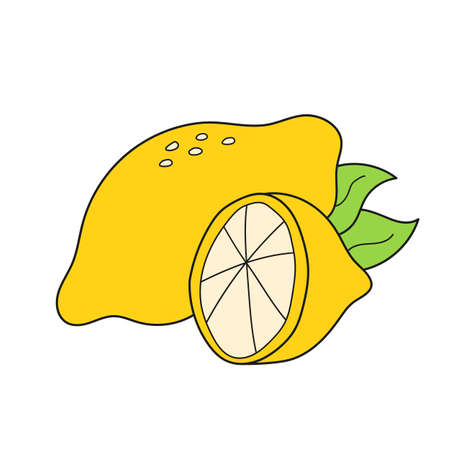 Simple cartoon icon. Yellow lemon vector. Vitamin C. Summer fruitのイラスト素材