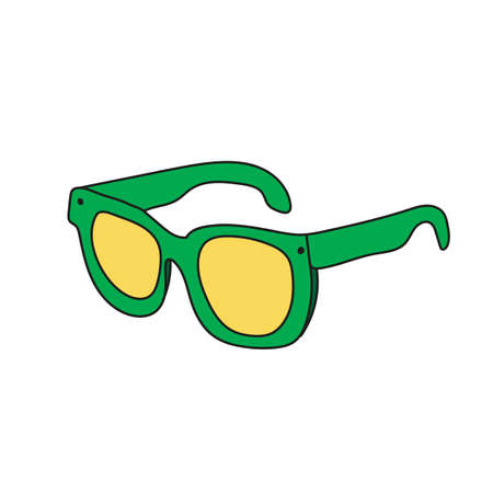 Simple cartoon icon. Sunglasses - green and yellow colors. Vector hand drawn illustration on whiteのイラスト素材