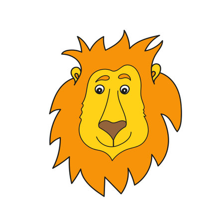 Simple cartoon icon. Cartoon cute lion. Vector hand drawn illustration on whiteのイラスト素材