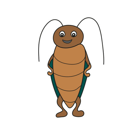 Simple cartoon icon. Cartoon bug isolated on white background. Cartoon funny brown beetle. Cute bug...