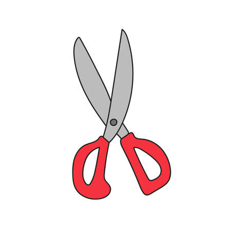 Simple cartoon icon. Scissors on a white background. Vector hand drawn illustration on whiteのイラスト素材
