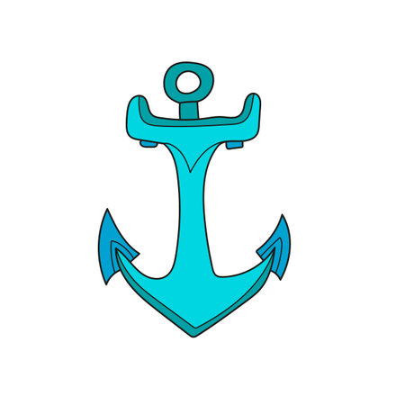 Simple cartoon icon. Vector illustration. Cute blue anchor isolated on white. Nautical theme. Hand drawn simple clipart for poster, banner, cardsのイラスト素材