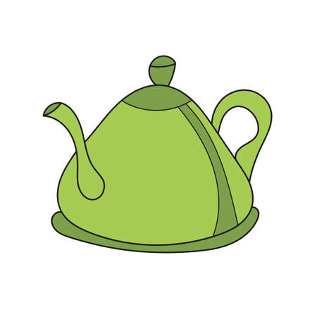 Simple cartoon icon. Green teapot kitchen utensil, cartoon style vector illustrationのイラスト素材