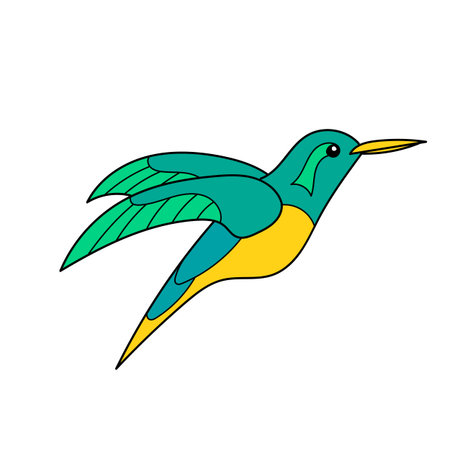 Simple cartoon icon. With Funny little hummingbird. Vector hand drawn illustration on whiteのイラスト素材