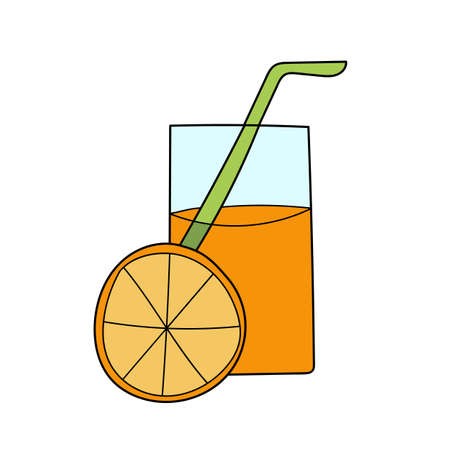 Simple cartoon icon. Orange Juice glass isolated on a white background. Summer drinkのイラスト素材