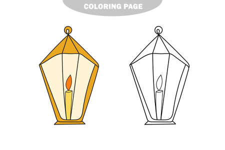 Simple coloring page. Vector holiday festive lantern with candle. Holiday coloring page. Color and black and white versionのイラスト素材