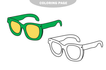 Simple coloring page. Coloring book for children, Sunglasses on white. Color and black and white versionのイラスト素材