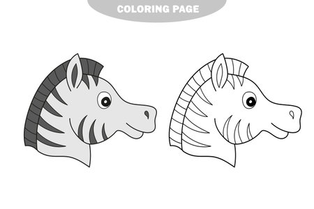 Simple coloring page. Coloring book for kids - zebra layout for game vector illustration on white. Color and black and white versionのイラスト素材