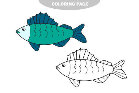 Simple coloring page. Coloring book with ruff. Vector white fish of Siberia in lines and in color. Color and black and white versionのイラスト素材