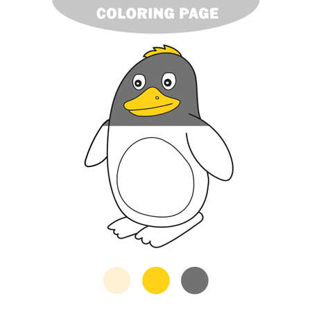 Simple coloring page. Vector illustration of Penguin cartoon - Coloring book for kids. Half painted picture with color samplesのイラスト素材