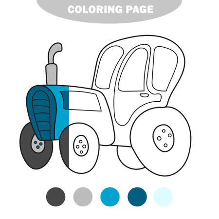 Simple coloring page. Tractor Side View Coloring Book. Line Art For Kids. Half painted picture with color samplesのイラスト素材