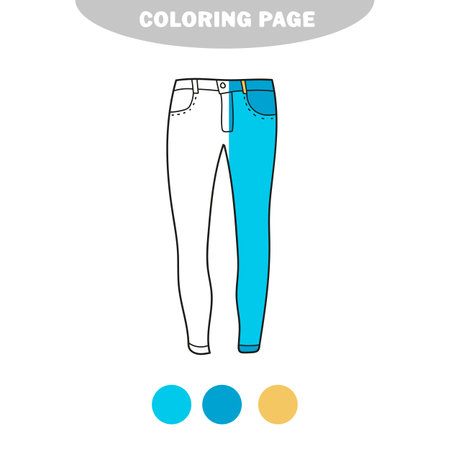 Simple coloring page. Easy coloring book for children and kids, Jeans for girls. Half painted picture with color samplesのイラスト素材