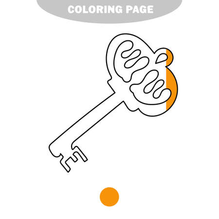 Simple coloring page. Vintage key. Black and white illustration for coloring book, pages. Half painted picture with color samplesのイラスト素材