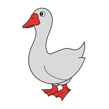 Simple cartoon icon. Goose isolated on white background. Vector illustration of domestic farm bird in cartoon simple flat style.のイラスト素材