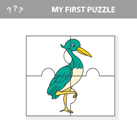 Heron bird - Jigsaw puzzle. Vector illustration for kids. My first puzzleのイラスト素材