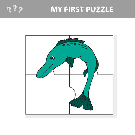 Jigsaw puzzle with pike fish. Educational game for children. Vector illustration. My first puzzleのイラスト素材