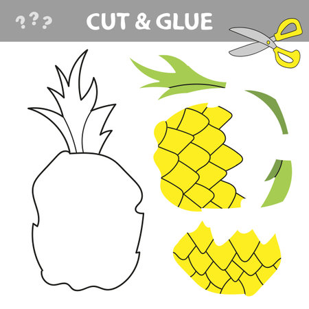 Cut and glue - Simple game for kids. Use scissors and glue and restore the picture. Educational paper game for kids with Pineapple.のイラスト素材