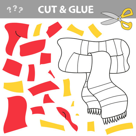 Cut and glue - Simple game for kids. Cut parts of Scarf and glue them. Educational children game, printable worksheet, vector illustrationのイラスト素材