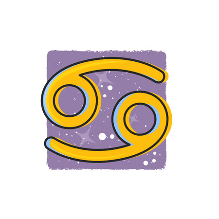 Zodiac sign Cancer. Fantastic animation animal. Vector illustration. Yellow cartoon symbol on purple...