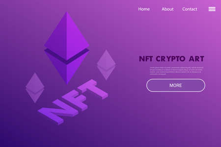 Non Fungible Token Project landing page - crypto artwork on digital platform concept in purple tonesのイラスト素材
