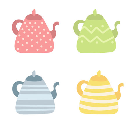 Kettle - hand drawn vector doodle illustration. Cartoon pots. Isolated on white background. Hand drawn simple elements setのイラスト素材