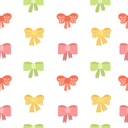 Seamless pattern with cartoon bows in bright colors. Cute childrens vector illustrationのイラスト素材