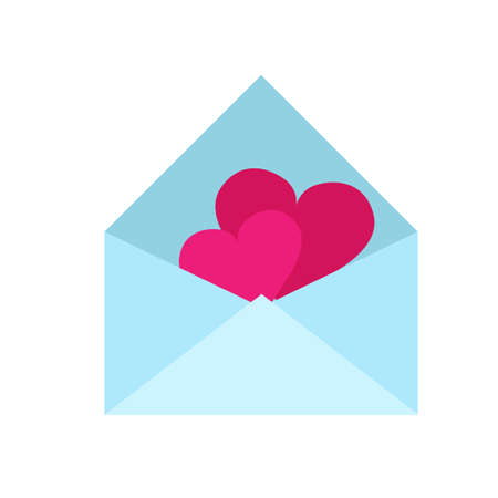 Illustration of two hearts coming out of blue envelope. For  icons and symbols. Valentines day vector imageのイラスト素材