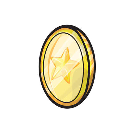 Gold game coin with the star. Graphic user interface design element. Money symbol. Game ui element.のイラスト素材