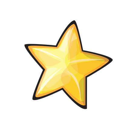 Vector star icon. Level complete. Cartoon rating symbol. Ui element. Favorites button. Score menu. Results signのイラスト素材