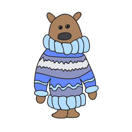 Bear in blue sweater. Cartoon cute isolated baby illustration on white background. Vectorのイラスト素材