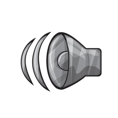 Grey speaker icon. Graphic ui element for game or app in cartoon style. Vector on white backgroundのイラスト素材