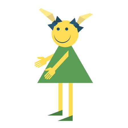 Simple girl in summer dress, cartoon flat vector illustration on white background. Full length portrait of teenage girlのイラスト素材