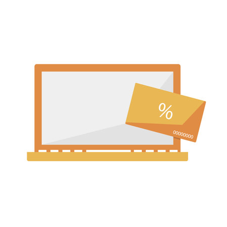 Bonus card and laptop in orange color. Flat design, vector element for online shop, infographic, landing page, app or web ui, iconのイラスト素材