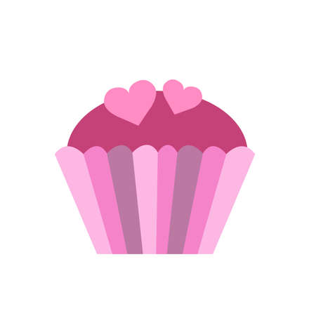 Cupcake or muffin with hearts. Wedding and valentine day concept. Vector cartoon isolated illustration. Simple flat iconのイラスト素材
