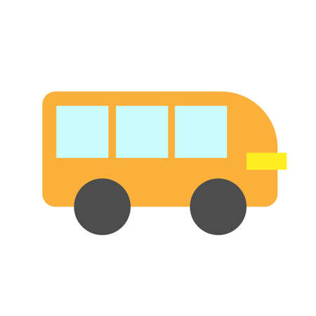 Cartoon compact yellow bus with windows. Simple flat icon on white backgroundのイラスト素材
