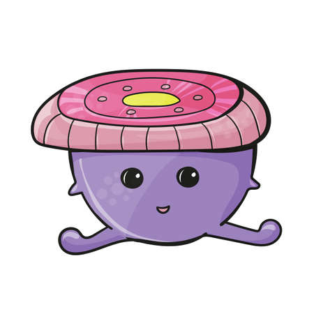 Cute purple monster like a mushroom. Cartoon vector illustration on white backgroundのイラスト素材