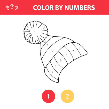 Coloring book for kids, winter hat vector. Color by numbers - warm hat. Color by numbers, printable activity, worksheet for pre school ageのイラスト素材