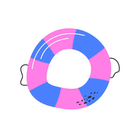 Life buoy doodle. Vector hand drawn illustration of lifeguard buoy for sos assistance. Nautical icon, sea, summer iconのイラスト素材