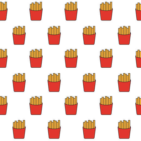 Fast food french fries seamless pattern, potato meal in paper box, container. Made in cartoon flat style. Vector illustrationのイラスト素材