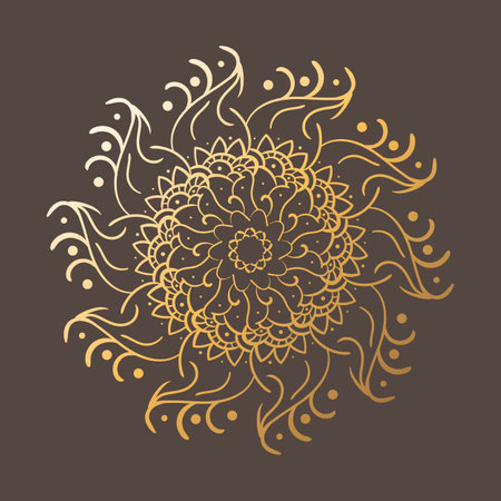 Elegant vintage vector golden round ornament in minimalistic style. Abstract traditional pattern with oriental elements. Classic mandalaのイラスト素材