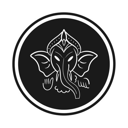 Happy Ganesh Chaturthi Festival Bacground Template with Lord Ganesha Head. Simple card with round iconのイラスト素材