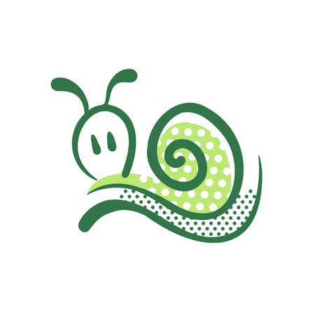 Snail Logo. Cartoon icon - green snail on a white background. Simple element for designのイラスト素材