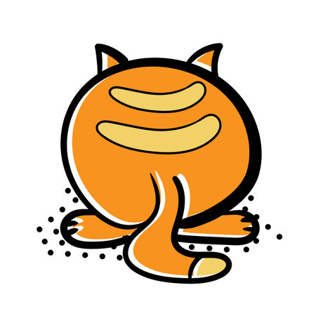 Vector isolated cute cartoon cat, back view, orange cat icon on white. Thick outline. Cartoon style for kidsのイラスト素材