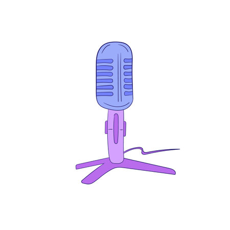 Podcast. Retro microphone isolated on white background. Design element for emblem, sign. Vector illustration. Hand drawn icon in modern colorのイラスト素材