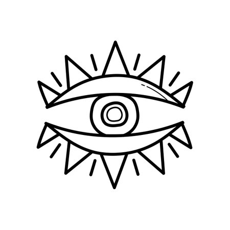 Eye mystic boho symbol. Abstract zen eye sign for design. Doodle simple icon on white.のイラスト素材